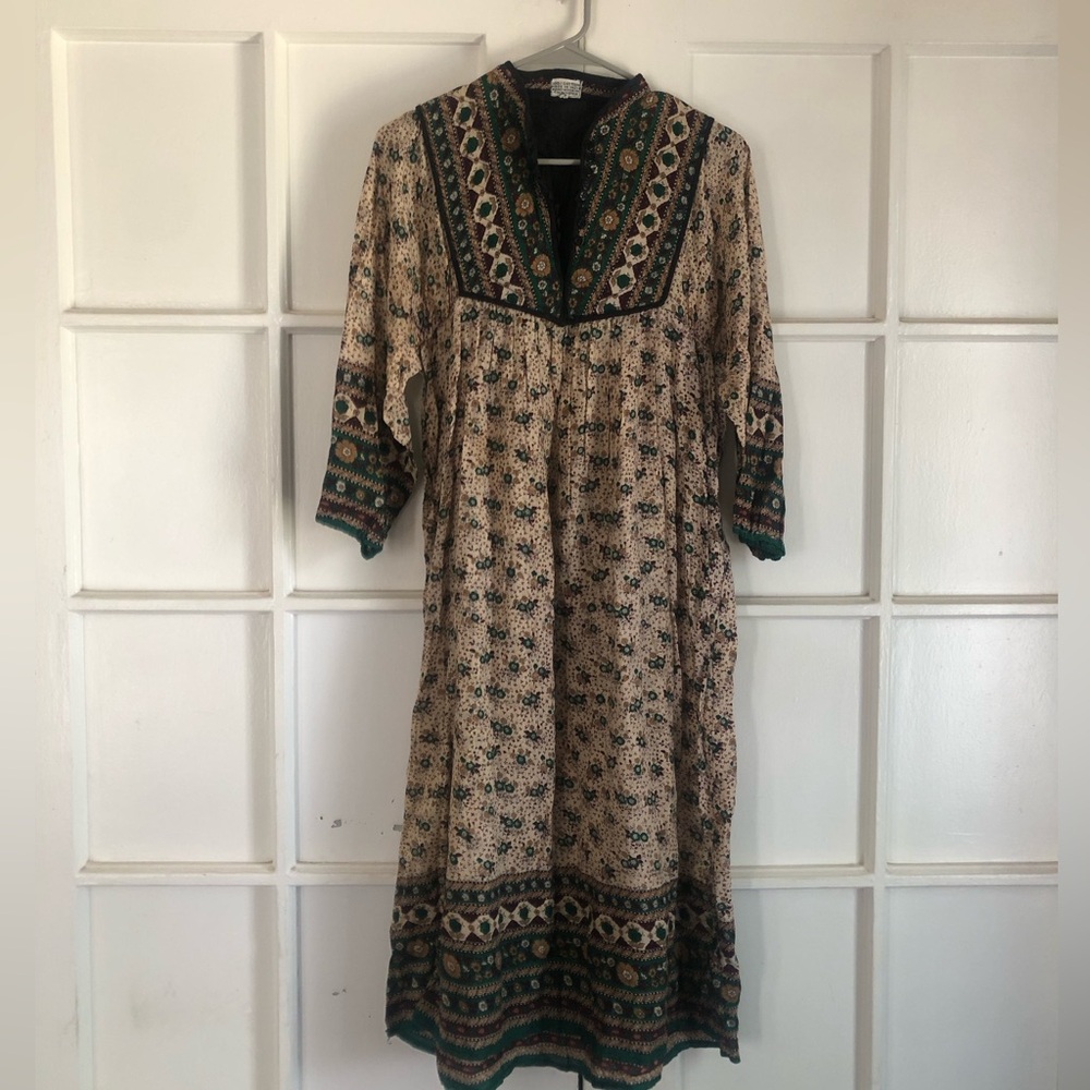 Vintage Indian cotton block print maxi dress